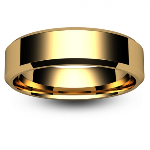 Flat Court Chamfered Edge - 6mm (CEI6-Y) Yellow Gold Wedding Ring